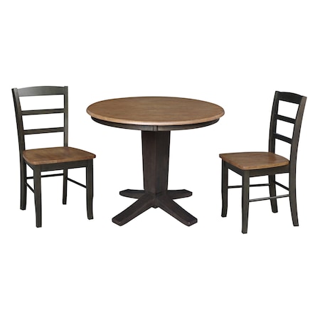 International Concepts 36 in. Solid Wood Round Top Dining Table with 2 Chairs in Hickory/Washed Coal K45-36RT-23B-C2-2